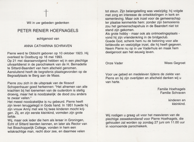 374_08_1378 Hoefnagels, Peter Renier: geboren op 10 oktober 1923 te Obbicht, overleden op 16 mei 1993 te Oostburg