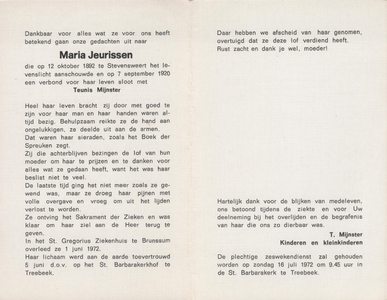 374_10_0701 Jeurissen, Maria: geboren op 12 oktober 1892 te Stevensweert, overleden op 1 juni 1972 te Brunssum