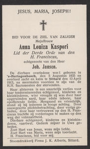 374_11_0122 Kaspori, Anna Louiza : geboren op 5 augustus 1835 te s-Hertogenbosch, overleden op 12 april 1913 te Sittard
