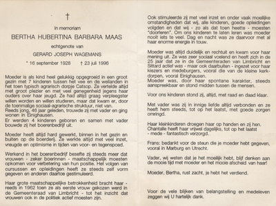 374_13_0010 Maas, Bertha Hubertina Barbara: geboren op 16 september 1928 te Catsop, overleden op 23 juli 1996 te Einighausen