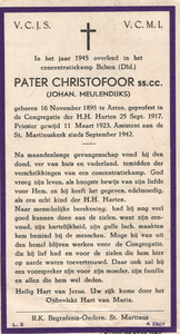 374_13_0709 Meulendijks, Pater Christofoor Johan: geboren op 16 november 1895 te Asten, overleden op 1945 te Belsen (Dld.)