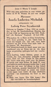 374_13_0789 Michalak, Jozefa Ludovica: geboren op 7 augustus 1916 te Gascher, overleden op 19 juli 1946 te Heerlen ziekenhuis