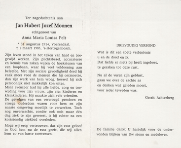 374_13_0963 Moonen, Jan Hubert Jozef: geboren op 31 augustus 1914 te Voerendaal, overleden op 1 maart 1985 te 's ...