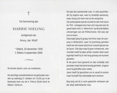 374_14_0159 Nieling, Harrie: geboren op 22 december 1930 te Sittard, overleden op 6 september 2000 te Sittard