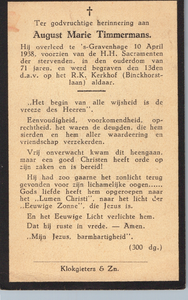 374_20_0293 Timmermans, August Marie, overleden op 10 april 1938 te 's Gravenhage