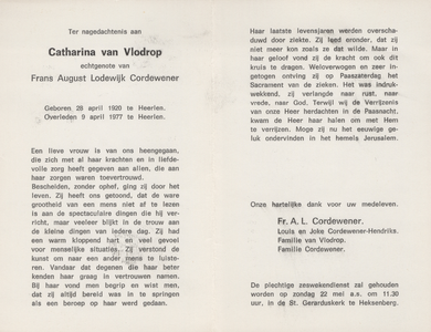 374_22_0571 Vlodrop, van, Catharina: geboren op 28 april 1920 te Heerlen, overleden op 9 april 1977 te Heerlen