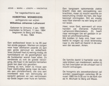 374_23_0310 Wenmekers, Hubertina: geboren op 4 januari 1899 te Urmond, overleden op 11 december 1984 te Sittard