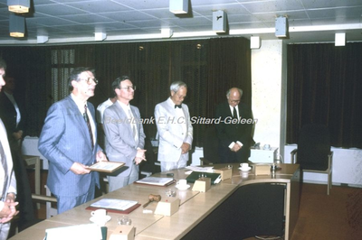 EHC-144-47 Wethouder Jo Simons tijdens zijn laatste Raadsvergadering op 12-09-1985 der Gemeente Sittard
