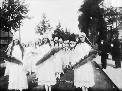 2765 St. Rosaoptocht op 13 september 1925Groep meisjes met palmtakken ter hoogte van de Parklaan