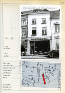 187. Markt 27Straatbeeld met gevelaanzicht en eronder de kadastrale aanduiding van het pand op de kaart