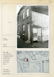 335. Wal-Misboekstraat 1Straatbeeld met gevelaanzicht en eronder de kadastrale aanduiding van het pand op de kaart