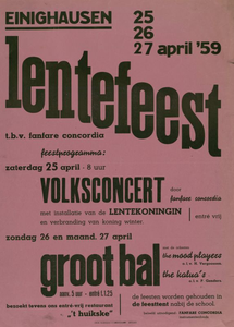 547_001_210 Einighausen: MuziekLentefeest ten bate van fanfare Concordiazaterdag 25 april, zondag 26 en maandag 27 april 1959