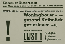 547_001_401 Berg a.d. Maas: PolitiekKiezers en Kiezeressen van Urmond, Berg, Graetheide en Nattenhoven.Stelt, bij de ...