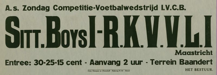 547_001_650 Sittard: Voetbal Sittardse BoysCompetitiewedstrijd Sittardse Boys I - R.K.V.V.L. I (Maastricht) op terrein ...