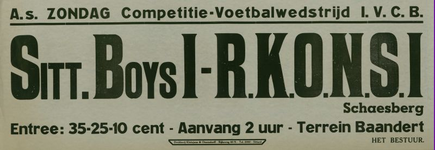 547_001_652 Sittard: Voetbal Sittardse BoysCompetitiewedstrijd Sittardse Boys I - R.K.O.N.S. I (Schaesberg) op terrein ...