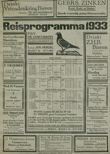 547_001_677 Sittard: DuivensportOverzicht Reisprogramma 1933 van P.D.V. De Concurrent1933