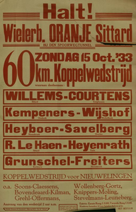 547_001_803 Sittard: WielrennenKoppelwedstrijden op wielerbaan Oranje te Sittardzondag 15 oktober 1933