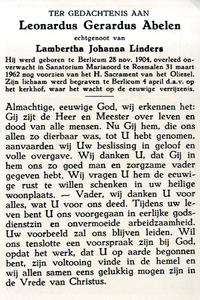 809_01_0005 Abelen, Leonardus Gerardus : geboren op 28 november 1904 te Berlicum, overleden op 31 maart 1962 te Rosmalen