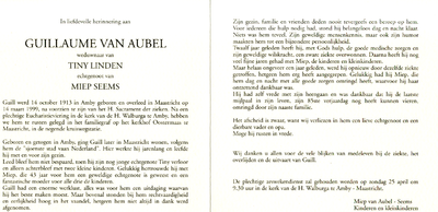 809_01_0013 Aubel, van, Guill Guillaume : geboren op 14 oktober 1913 te Maastricht - Amby, overleden op 14 maart 1999 ...