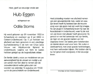 809_05_0030 Eggen, Hub : geboren op 29 november 1933 te Schaesberg, overleden op 2 juli 2003 te Geleen