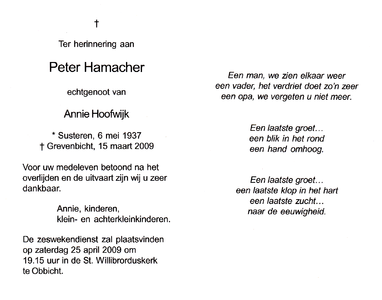 809_08_0024 Hamacher, Peter : geboren op 6 mei 1937 te Susteren, overleden op 15 maart 2009 te Grevenbicht