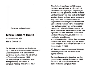 809_08_0214 Heuts, Maria Barbara : geboren op 21 juni 1903 te Nattenhoven-Grevenbicht, overleden op 5 november 1995 te ...
