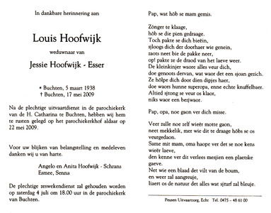 809_08_0265 Hoofwijk, Louis : geboren op 5 maart 1938 te Buchten, overleden op 17 mei 2009 te Buchten