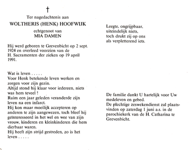 809_08_0273 Hoofwijk, Woltheris (Henk) : geboren op 2 september 1924 te Grevenbicht, overleden op 19 april 1991 te -