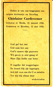 812_03_0011 Cordewener, Ghislaine : geboren op 15 januari 1956 te Breda, overleden op 12 mei 1956 te Heerlen