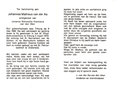 815_01_0007 Aa, van der , Johannes Matheus : geboren op 9 mei 1895 te Tilburg, overleden op 2 maart 1978 te Tilburg