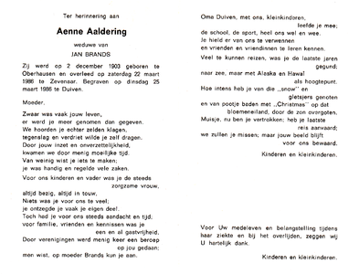 815_01_000618 Aaldering, Aenne : geboren op 2 december 1903 te Oberhausen, overleden op 22 maart 1986 te Zevenaar