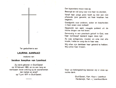 815_01_0031 Aanraad, Laurina : geboren op 16 februari 1893 te Oud-Gastel, overleden op 17 juni 1977 te Oud-Gastel