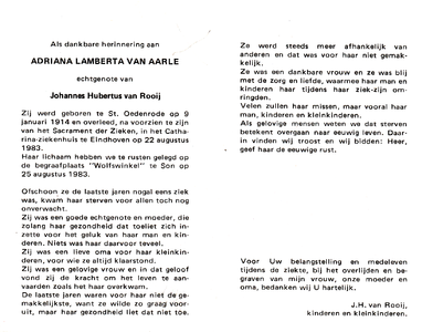 815_01_0033 Aarle, van, Adriana Lamberta : geboren op 9 januari 1914 te St. Oedenrode, overleden op 22 augustus 1983 te ...