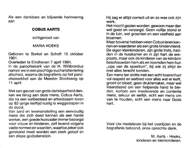 815_01_0058 Aarts, Cobus : geboren op 15 oktober 1901 te Borkel en Schaft, overleden op 7 april 1984 te Eindhoven