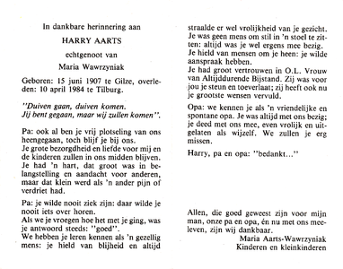 815_01_0066 Aarts, Harry : geboren op 15 juni 1907 te Gilze, overleden op 10 april 1984 te Tilburg