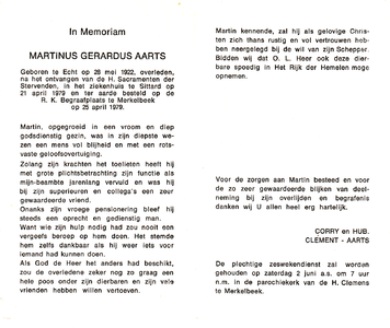815_01_0081 Aarts, Martinus Gerardus : geboren op 28 mei 1922 te Echt, overleden op 21 april 1979 te Sittard