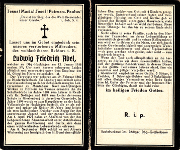 815_01_0099 Abel, Ludwig Friedrich : geboren op 19 februari 1862 te Niedertiefenbach, overleden op 12 januari 1938 te ...