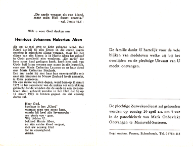  Aben, Henricus Johannes Hubertus: geboren op 22 mei 1998 te Echt, overleden op 12 maart 1973