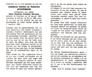 815_01_0166 Ackermans, Josephus Gerlachus : geboren op 10 januari 1897 te Houthem, overleden op 28 juli 1980 te Heerlen