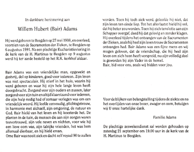 815_01_0176 Adams, Bair Willem Hubert: geboren op 27 mei 1908 te Beegden, overleden op 6 augustus 1991 te Beegden