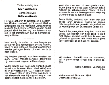 815_01_0196 Adelaars, Nico : geboren op 6 september 1935 te Geldrop, overleden op 24 januari 1984 te Eindhoven