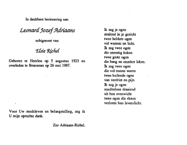 815_01_0203 Adriaans, Leonard Jozef : geboren op 5 augustus 1923 te Heerlen, overleden op 26 mei 1987 te Brunssum