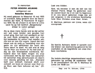 815_01_0237 Aelmans, Peter Hendrik : geboren op 16 mei 1905 te Maasniel, overleden op 19 augustus 1975 te Roermond