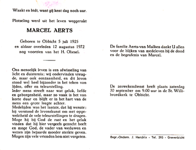 815_01_0261 Aerts, Marcel : geboren op 5 juli 1925 te Obbicht, overleden op 12 augustus 1972 te Obbicht
