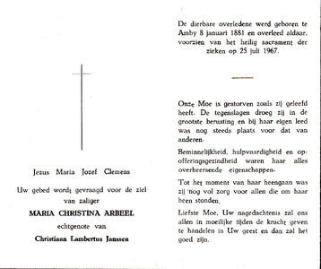 815_01_0519 Arbeel, Maria Christina : geboren op 8 januari 1881 te Amby, overleden op 25 juli 1965 te Amby