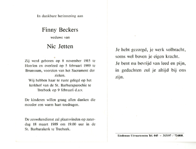 815_02_0618 Beckers, Finny : geboren op 8 november 1915 te Heerlen, overleden op 5 februari 1989 te Brunssum