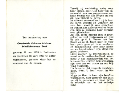 815_02_0730 Beek, van, Geertruda Johanna Adriana: geboren op 29 november 1899 te Rotterdam, overleden op 18 april 1970 ...