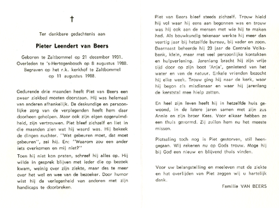 815_02_0748 Beers, van, Pieter Leendert : geboren op 21 december 1931 te Zaltbommel, overleden op 8 augustus 1988 te 's ...