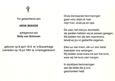 815_02_0856 Bekker, Henk : geboren op 8 april 1912 te 's Gravenhage, overleden op 18 juli 1991 te 's Hertogenbosch
