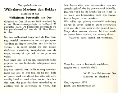 815_02_0857 Bekker, den, Wilhelmus Marinus : geboren op 29 maart 1911 te Oss, overleden op 25 augustus 1976 te 's ...